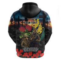 Kangaroo-Kiwi Soldier ANZAC Personalised Zip Hoodie Golden Wattle and Pohutukawa Flowers