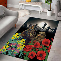 Kangaroo-Kiwi Soldier ANZAC Personalised Area Rug Golden Wattle Poppy Flowers