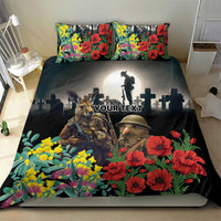 Kangaroo-Kiwi Soldier ANZAC Personalised Bedding Set Golden Wattle Poppy Flowers