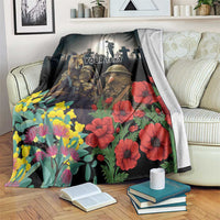 Kangaroo-Kiwi Soldier ANZAC Personalised Blanket Golden Wattle Poppy Flowers LT9 Black - Polynesian Pride