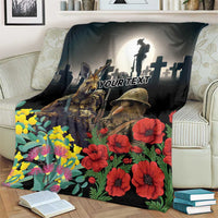 Kangaroo-Kiwi Soldier ANZAC Personalised Blanket Golden Wattle Poppy Flowers LT9 - Polynesian Pride