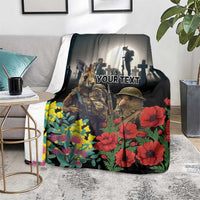 Kangaroo-Kiwi Soldier ANZAC Personalised Blanket Golden Wattle Poppy Flowers LT9 - Polynesian Pride