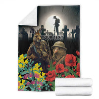 Kangaroo-Kiwi Soldier ANZAC Personalised Blanket Golden Wattle Poppy Flowers LT9 - Polynesian Pride