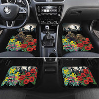Kangaroo-Kiwi Soldier ANZAC Personalised Car Mats Golden Wattle Poppy Flowers LT9 Set 4pcs Black - Polynesian Pride
