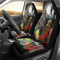 Kangaroo-Kiwi Soldier ANZAC Personalised Car Seat Cover Golden Wattle Poppy Flowers