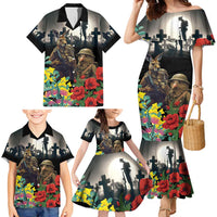Kangaroo-Kiwi Soldier ANZAC Personalised Family Matching Mermaid Dress and Hawaiian Shirt Golden Wattle Poppy Flowers