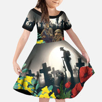 Kangaroo-Kiwi Soldier ANZAC Personalised Family Matching Short Sleeve Bodycon Dress and Hawaiian Shirt Golden Wattle Poppy Flowers
