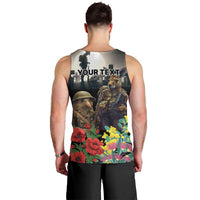 Kangaroo-Kiwi Soldier ANZAC Personalised Men Tank Top Golden Wattle Poppy Flowers LT9 - Polynesian Pride