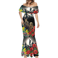 Kangaroo-Kiwi Soldier ANZAC Personalised Mermaid Dress Golden Wattle Poppy Flowers