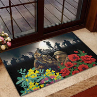 Kangaroo-Kiwi Soldier ANZAC Personalised Rubber Doormat Golden Wattle Poppy Flowers LT9 - Polynesian Pride