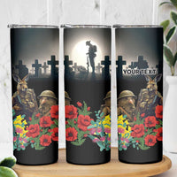 Kangaroo-Kiwi Soldier ANZAC Personalised Skinny Tumbler Golden Wattle Poppy Flowers