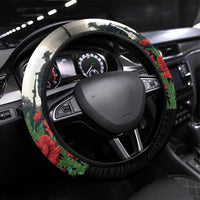 Kangaroo-Kiwi Soldier ANZAC Steering Wheel Cover Golden Wattle Poppy Flowers LT9 Universal Fit Black - Polynesian Pride