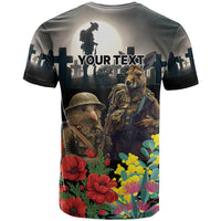 Kangaroo-Kiwi Soldier ANZAC Personalised T Shirt Golden Wattle Poppy Flowers LT9 - Polynesian Pride