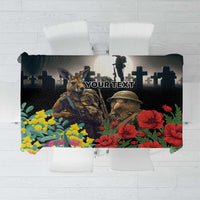 Kangaroo-Kiwi Soldier ANZAC Personalised Tablecloth Golden Wattle Poppy Flowers LT9 Black - Polynesian Pride