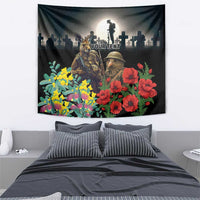 Kangaroo-Kiwi Soldier ANZAC Personalised Tapestry Golden Wattle Poppy Flowers
