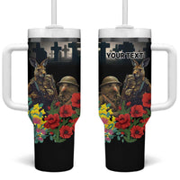 Kangaroo-Kiwi Soldier ANZAC Personalised Tumbler With Handle Golden Wattle Poppy Flowers LT9 One Size: 40 oz Black - Polynesian Pride