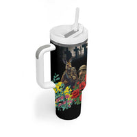 Kangaroo-Kiwi Soldier ANZAC Personalised Tumbler With Handle Golden Wattle Poppy Flowers LT9 - Polynesian Pride