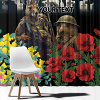 Kangaroo-Kiwi Soldier ANZAC Personalised Window Curtain Golden Wattle Poppy Flowers LT9 - Polynesian Pride