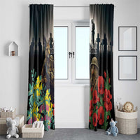 Kangaroo-Kiwi Soldier ANZAC Personalised Window Curtain Golden Wattle Poppy Flowers LT9 - Polynesian Pride