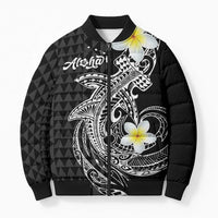 Aloha Hammerhead Shark Bomber Puffer Jacket Black Hawaiian Kakau Tribal Tattoo LT9 Unisex Black - Polynesian Pride