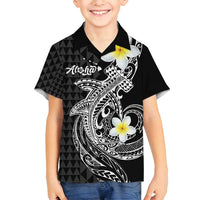 Aloha Hammerhead Shark Family Matching Off Shoulder Short Dress and Hawaiian Shirt Black Hawaiian Kakau Tribal Tattoo