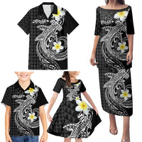 Aloha Hammerhead Shark Family Matching Puletasi and Hawaiian Shirt Black Hawaiian Kakau Tribal Tattoo