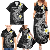 Aloha Hammerhead Shark Family Matching Summer Maxi Dress and Hawaiian Shirt Black Hawaiian Kakau Tribal Tattoo