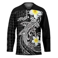 Aloha Hammerhead Shark Hockey Jersey Black Hawaiian Kakau Tribal Tattoo LT9 Unisex Black - Polynesian Pride