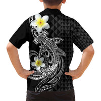Aloha Hammerhead Shark Kid Hawaiian Shirt Black Hawaiian Kakau Tribal Tattoo