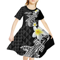 Aloha Hammerhead Shark Kid Short Sleeve Dress Black Hawaiian Kakau Tribal Tattoo