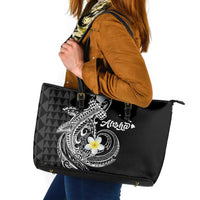 Aloha Hammerhead Shark Leather Tote Bag Black Hawaiian Kakau Tribal Tattoo