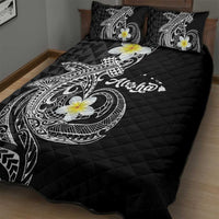 Aloha Hammerhead Shark Quilt Bed Set Black Hawaiian Kakau Tribal Tattoo