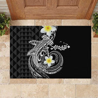 Aloha Hammerhead Shark Rubber Doormat Black Hawaiian Kakau Tribal Tattoo