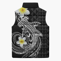 Aloha Hammerhead Shark Sleeveless Puffer Jacket Black Hawaiian Kakau Tribal Tattoo - Polynesian Pride