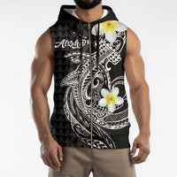 Aloha Hammerhead Shark Sleeveless Zip Hoodie Black Hawaiian Kakau Tribal Tattoo - Polynesian Pride