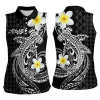 Aloha Hammerhead Shark Women Sleeveless Polo Shirt Black Hawaiian Kakau Tribal Tattoo