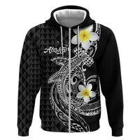 Aloha Hammerhead Shark Zip Hoodie Black Hawaiian Kakau Tribal Tattoo