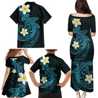 Aloha Hammerhead Shark Family Matching Puletasi and Hawaiian Shirt Calypso Hawaiian Kakau Tribal Tattoo