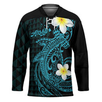 Aloha Hammerhead Shark Hockey Jersey Calypso Hawaiian Kakau Tribal Tattoo LT9 Unisex Blue - Polynesian Pride
