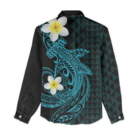 Aloha Hammerhead Shark Women Casual Shirt Calypso Hawaiian Kakau Tribal Tattoo