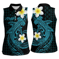 Aloha Hammerhead Shark Women Sleeveless Polo Shirt Calypso Hawaiian Kakau Tribal Tattoo