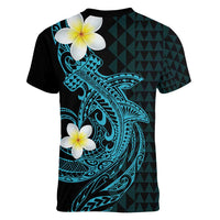 Aloha Hammerhead Shark Women V-Neck T-Shirt Calypso Hawaiian Kakau Tribal Tattoo