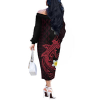 Aloha Hammerhead Shark Off The Shoulder Long Sleeve Dress Feverish Pink Hawaiian Kakau Tribal Tattoo