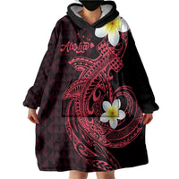 Aloha Hammerhead Shark Wearable Blanket Hoodie Feverish Pink Hawaiian Kakau Tribal Tattoo