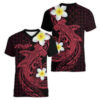 Aloha Hammerhead Shark Women V-Neck T-Shirt Feverish Pink Hawaiian Kakau Tribal Tattoo