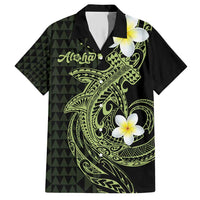 Aloha Hammerhead Shark Family Matching Short Sleeve Bodycon Dress and Hawaiian Shirt Lime Rickey Hawaiian Kakau Tribal Tattoo
