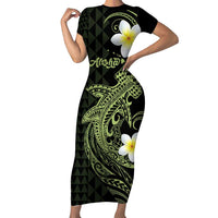 Aloha Hammerhead Shark Family Matching Short Sleeve Bodycon Dress and Hawaiian Shirt Lime Rickey Hawaiian Kakau Tribal Tattoo