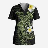 Aloha Hammerhead Shark Scrub Top Lime Rickey Hawaiian Kakau Tribal Tattoo - Polynesian Pride