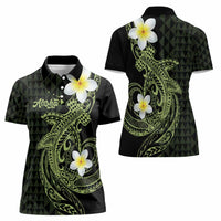 Aloha Hammerhead Shark Women Polo Shirt Lime Rickey Hawaiian Kakau Tribal Tattoo