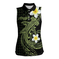 Aloha Hammerhead Shark Women Sleeveless Polo Shirt Lime Rickey Hawaiian Kakau Tribal Tattoo